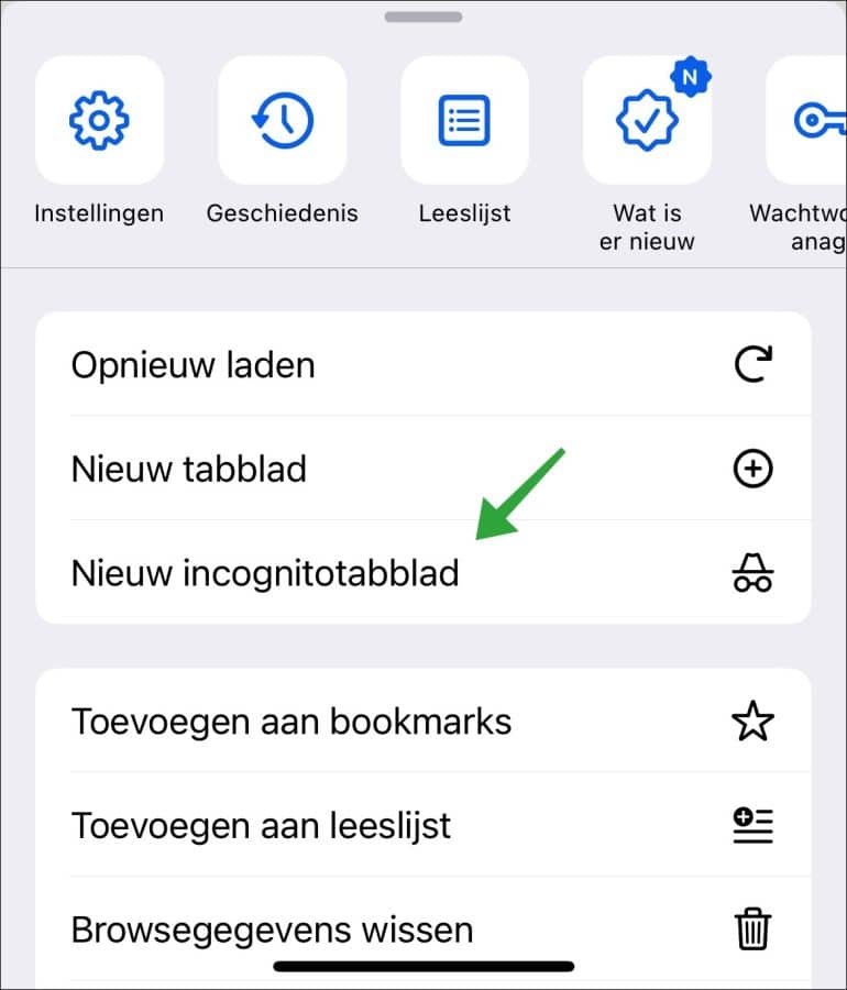 Nieuw incognitotabblad