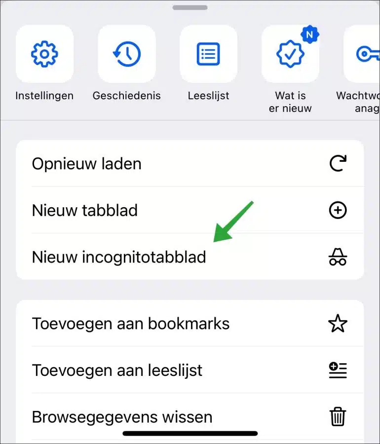 Nieuw incognitotabblad