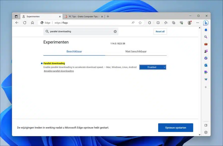 Parallel downloading experimentele functie in Microsoft Edge