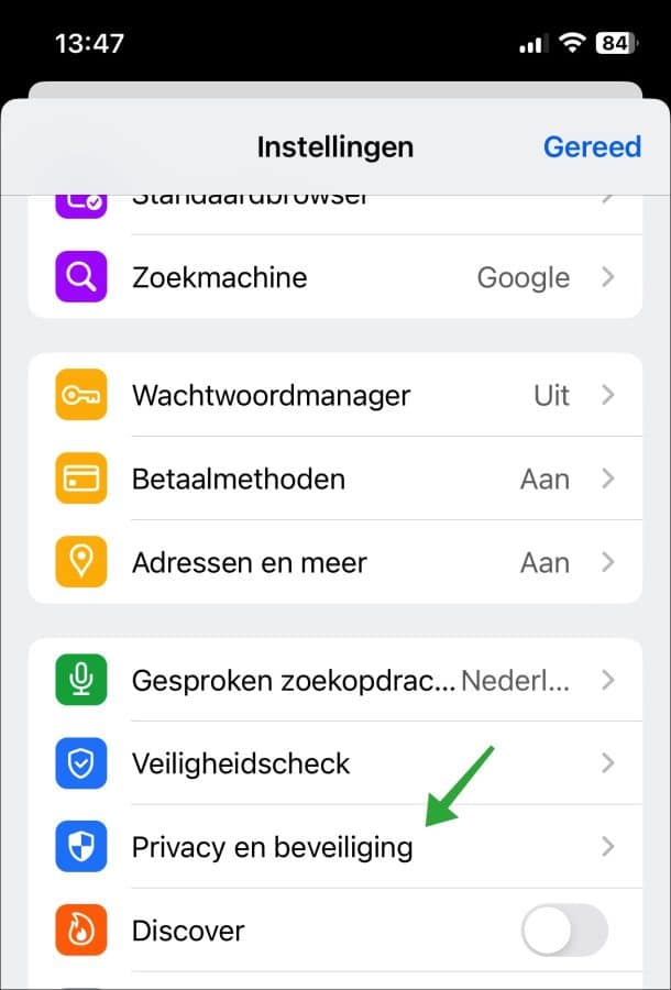 Privacy en beveiligingsinstellingen in Chrome op iPhone of iPad