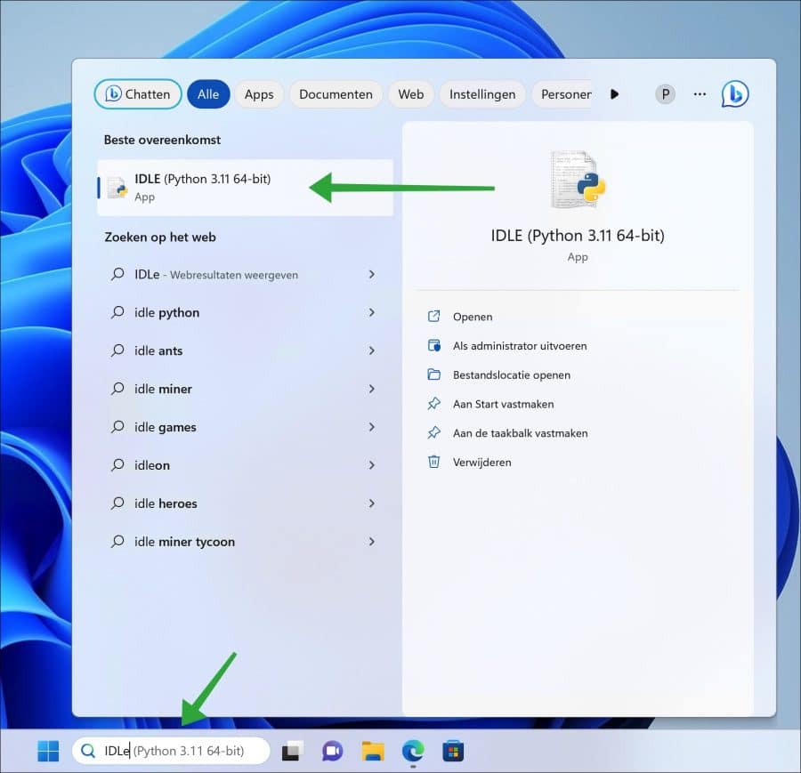 Python IDLE openen