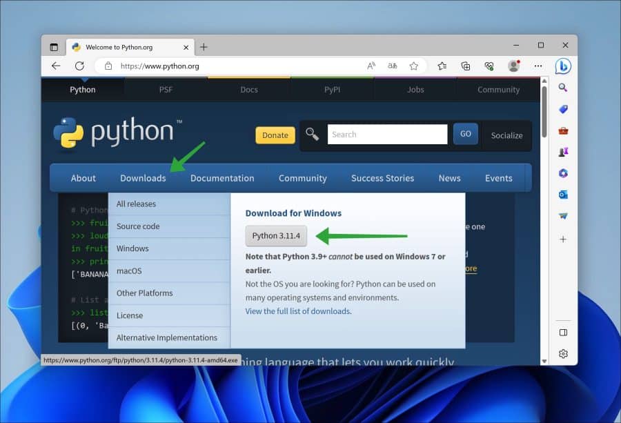 Python downloaden voor Windows 11