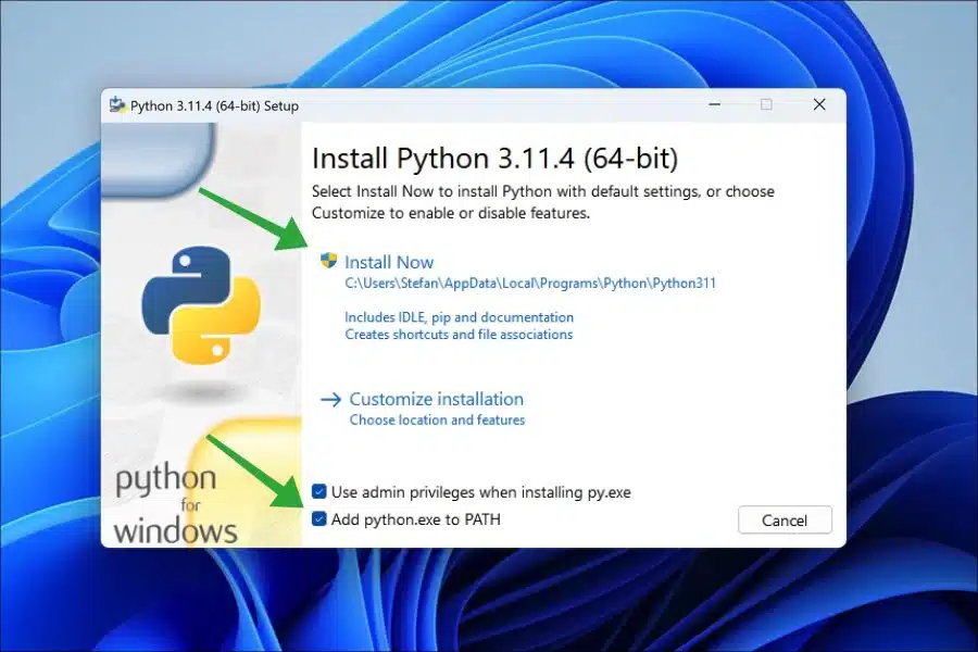 Python installeren in Windows 11