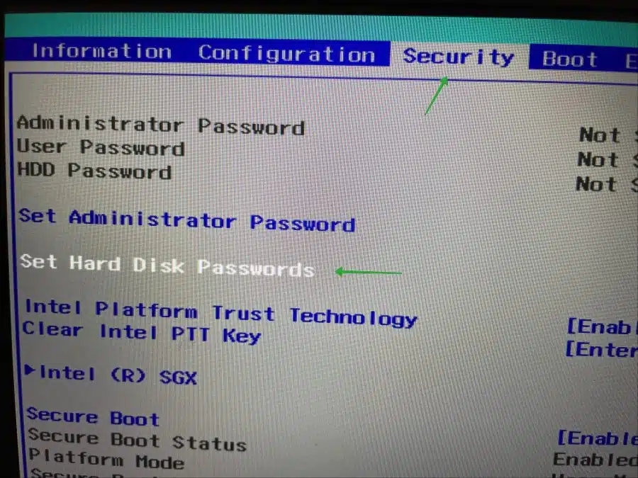 Set hard disk passwords