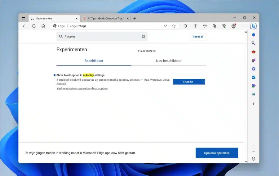 Show block option in autoplay settings experimentele functie in Microsoft Edge