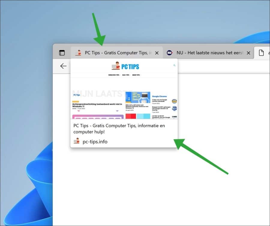 Tabblad voorbeeld in- of uitschakelen in Microsoft Edge
