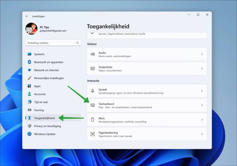 Toetsenbord instellingen openen in Windows 11