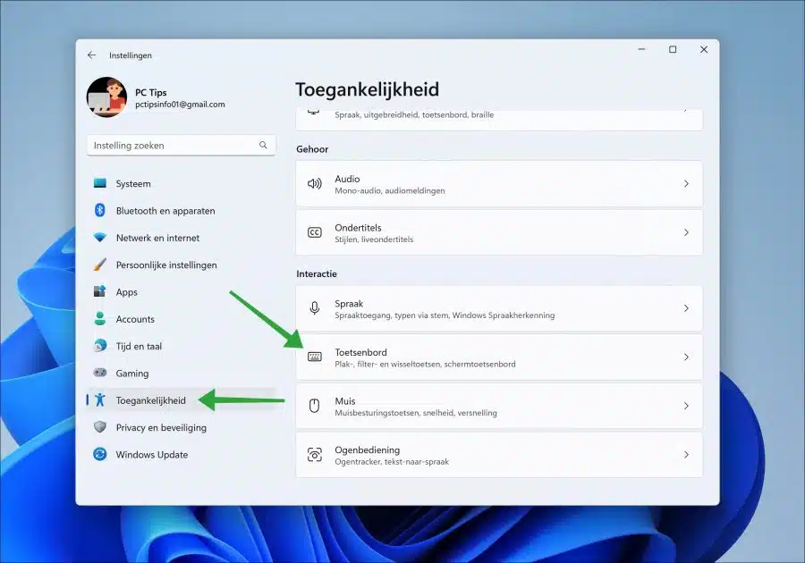 Toetsenbord instellingen openen in Windows 11