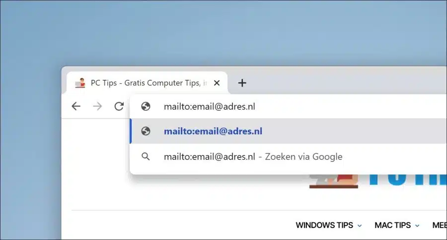Verstuur een e-mail vanuit de adresbalk