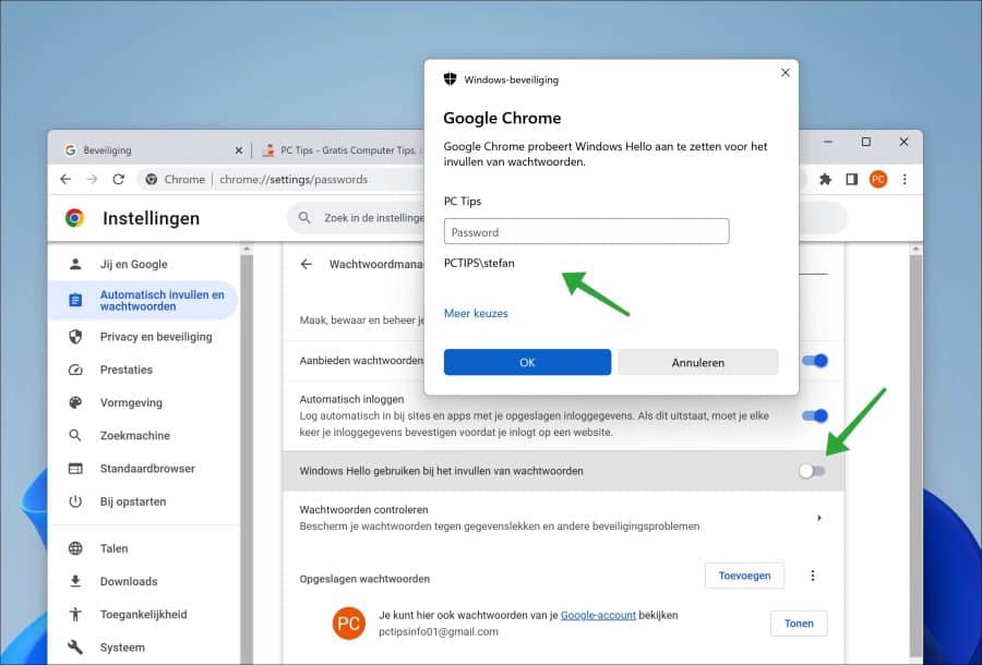 Windows Hello gebruiken bij het invullen van wachtwoorden