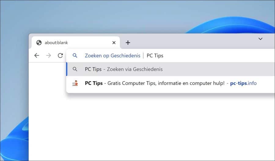 browsergeschiedenis doorzoeken via de adresbalk in google chrome