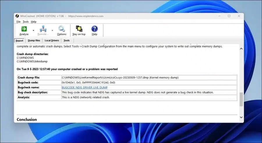crashdumpbestand analyse via whocrashed