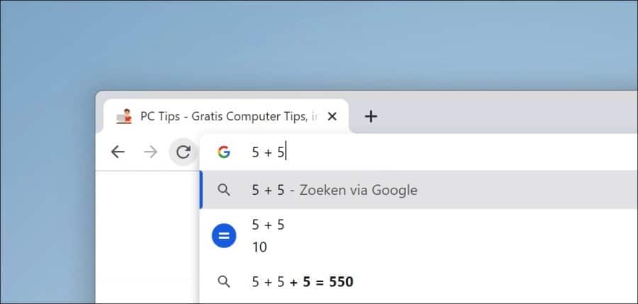 rekenmachine chrome adresbalk