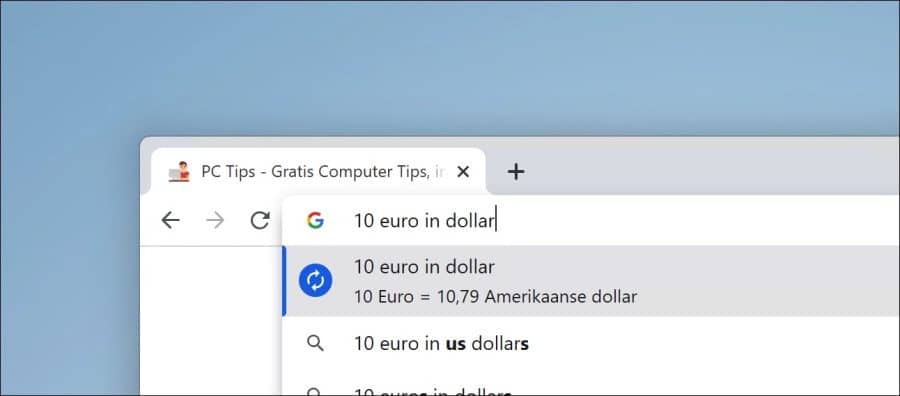 valuta berekenen met chrome adresbalk