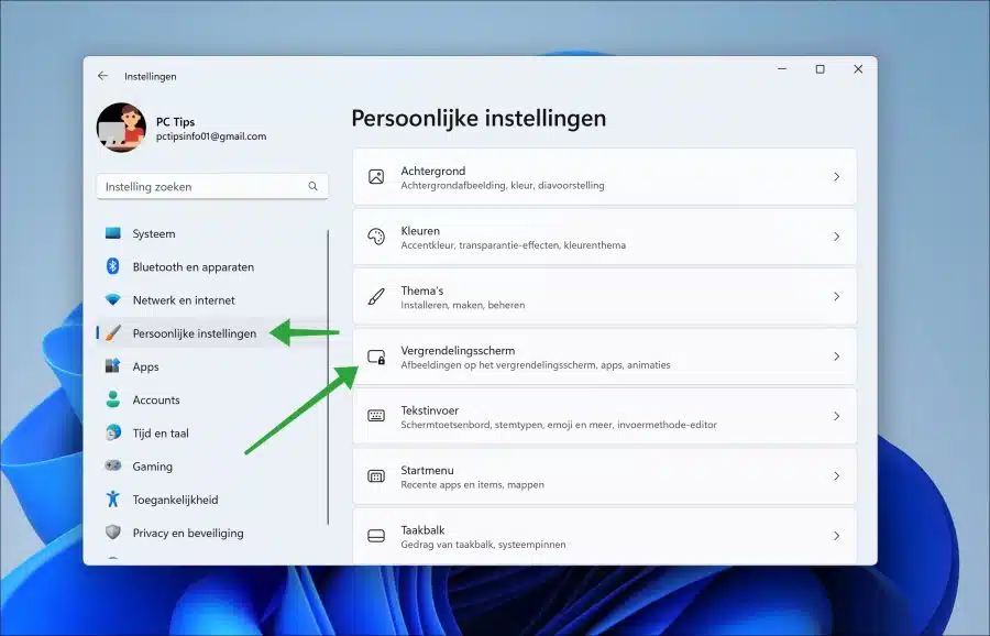 vergrendelingsscherm in Windows 11