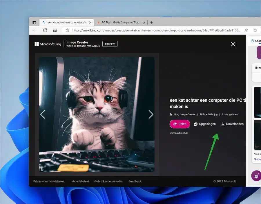 AI afbeelding downloaden via Bing Chat AI DALL-E