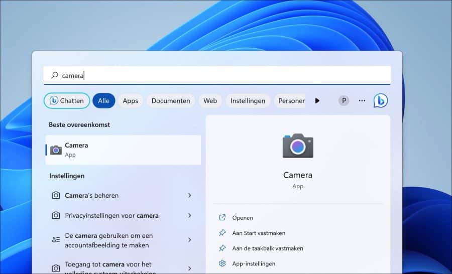 Camera app openen in Windows 11