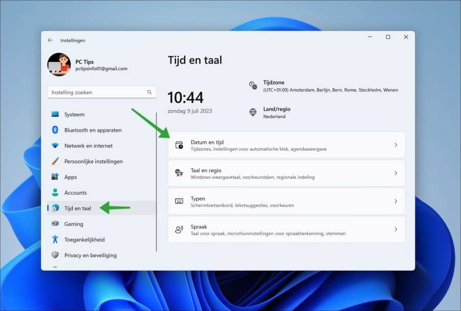 Datum en tijd instellingen in Windows 11