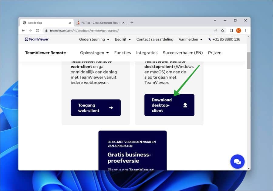 Download desktop-client van Teamviewer