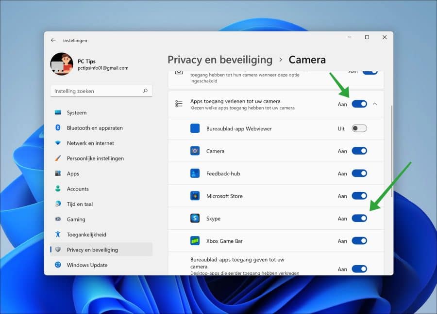 Geef Skype app cameratoegang