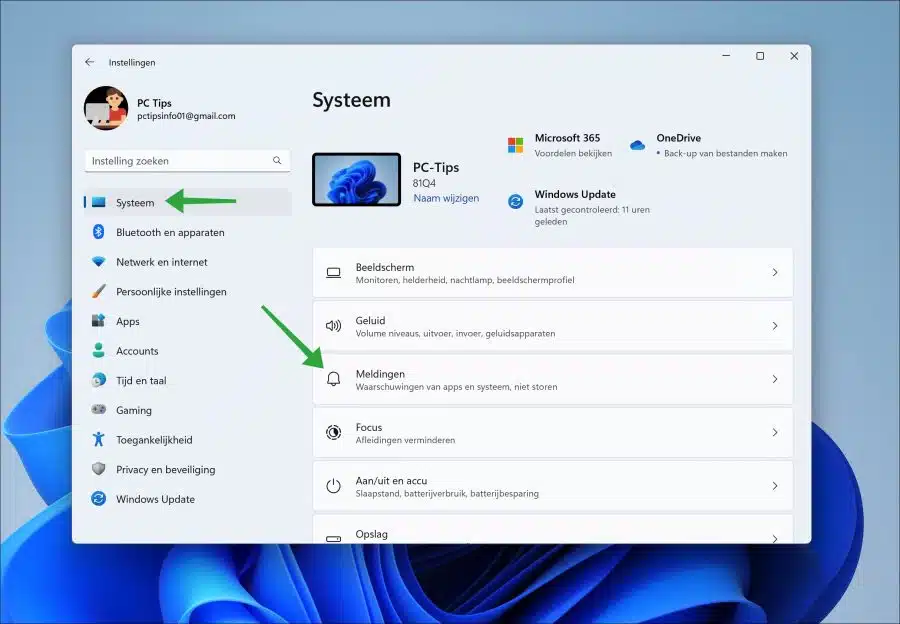 Meldingen in Windows 11