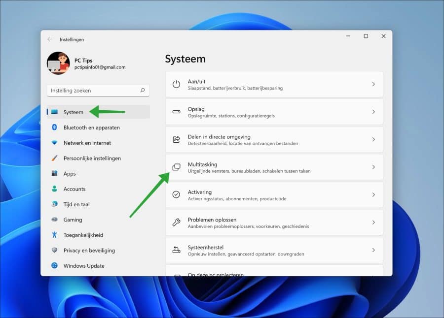 Multitasking instellingen in windows 11
