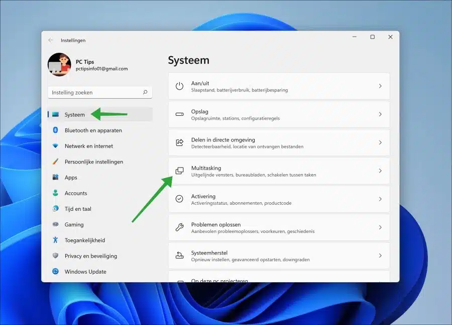 Multitasking instellingen in windows 11