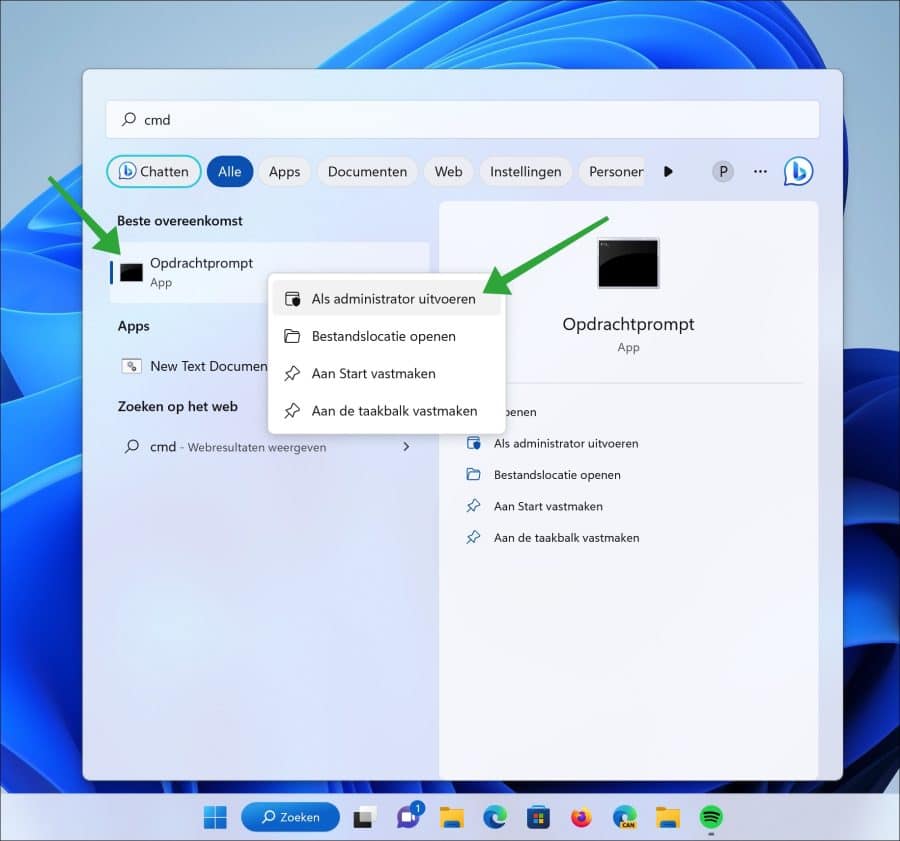 Opdrachtprompt uitvoeren als administrator