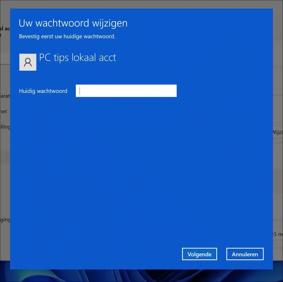 Oud wachtwoord ingeven