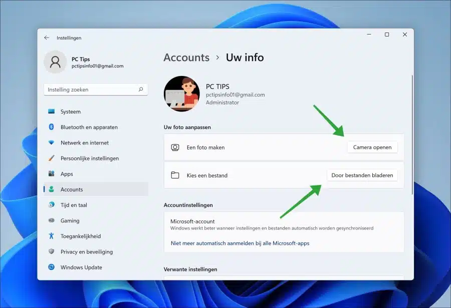 Profielfoto instellen voor gebruikersaccount in Windows 11