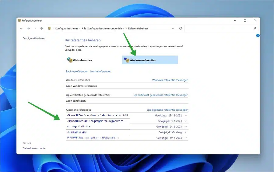 Selecteer referentie in referentiebeheer