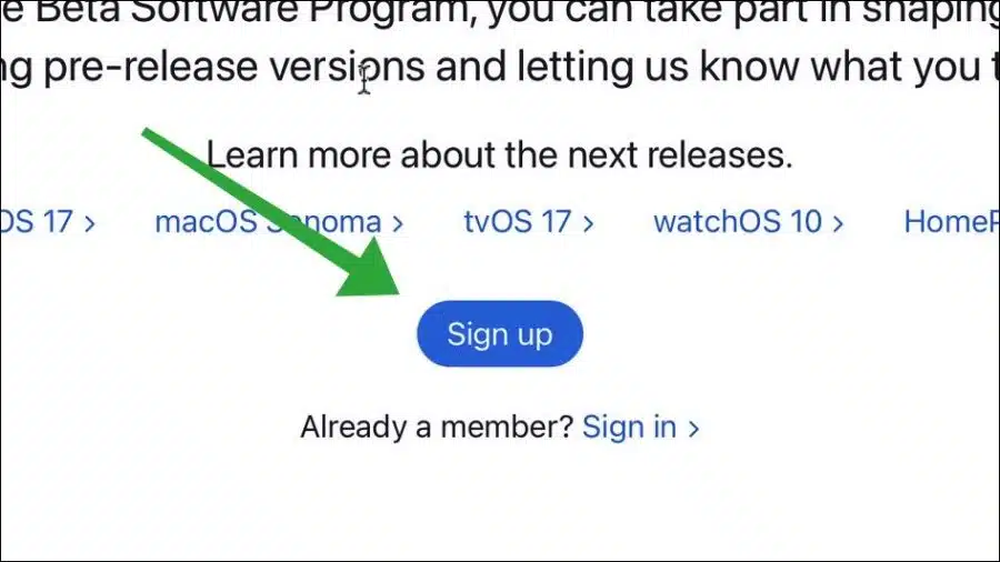 Sign up beta programma