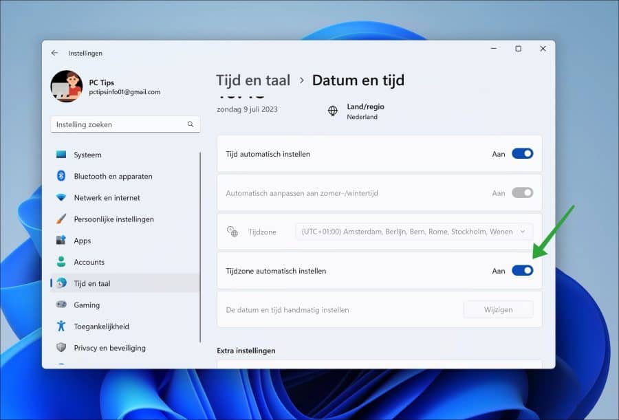 Tijdzone automatisch instellen in Windows 11