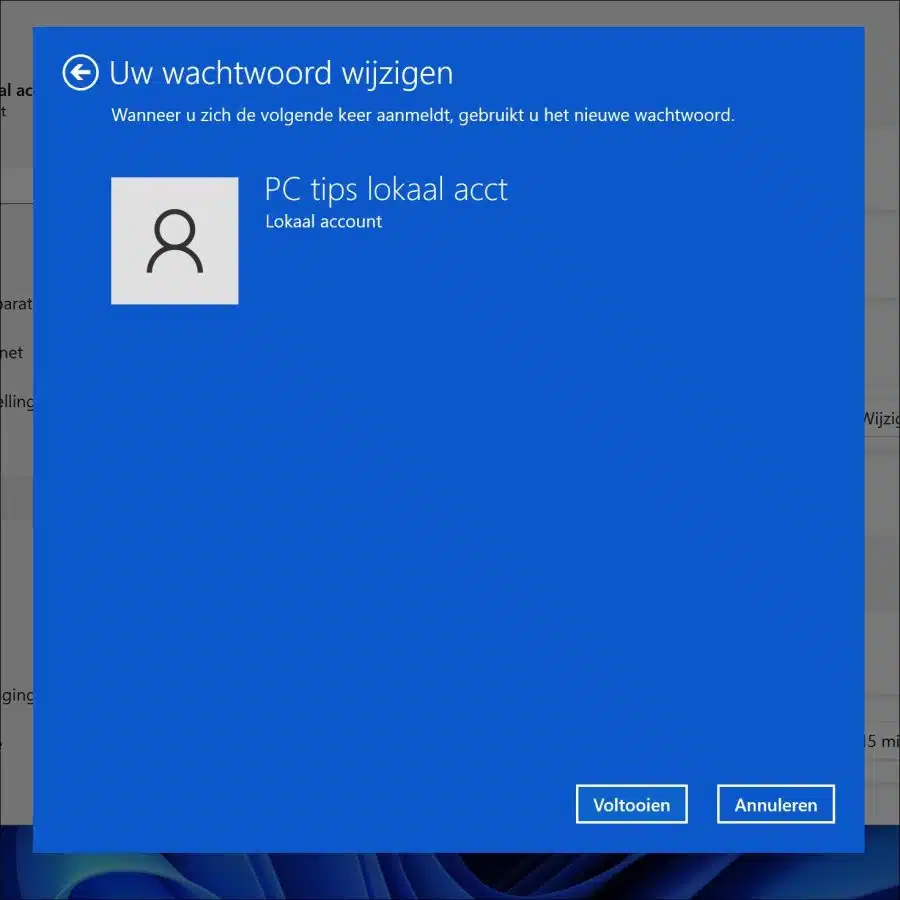 Wachtwoord verwijderen voor account