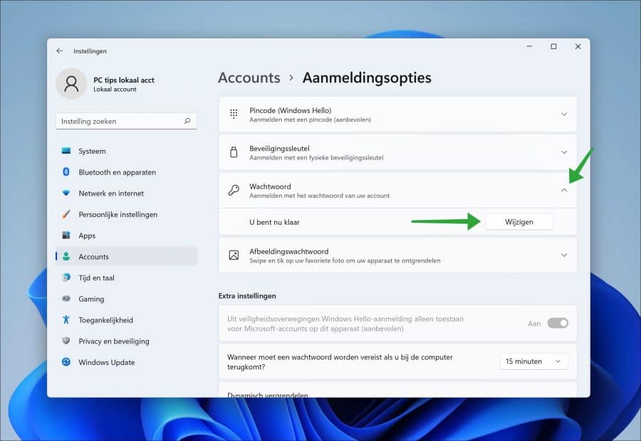 Change password in Windows 11