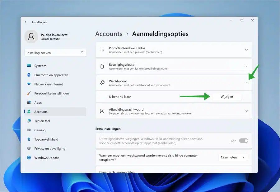 Wachtwoord wijzigen in Windows 11