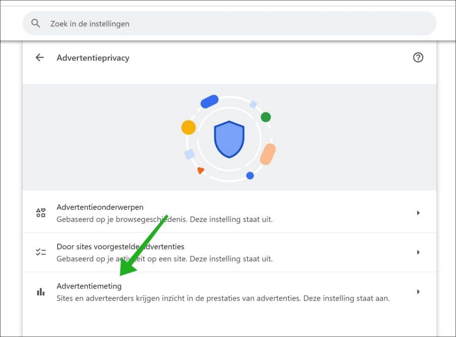 Advertentiemeting instellingen in Google Chrome browser