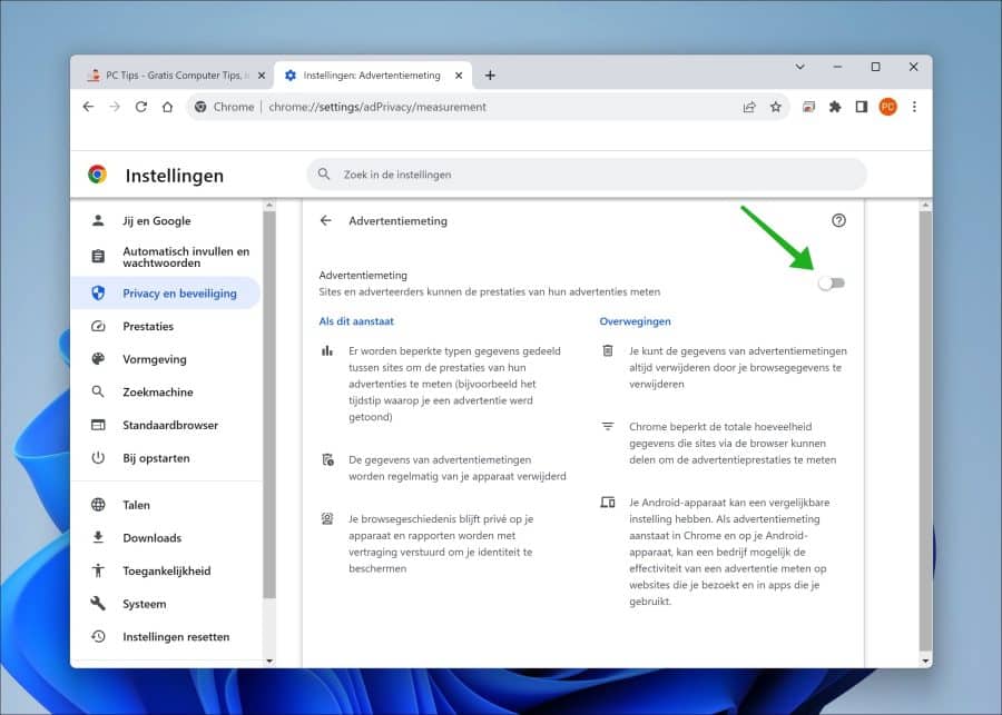 Advertentiemeting uitschakelen in Google Chrome