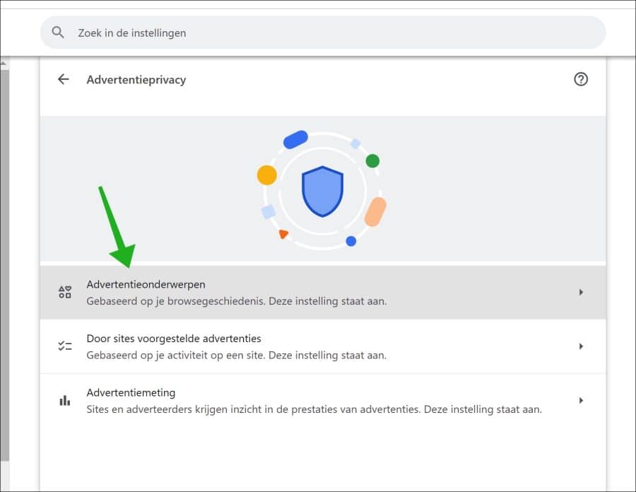 Advertentieonderwerpen in Google chrome