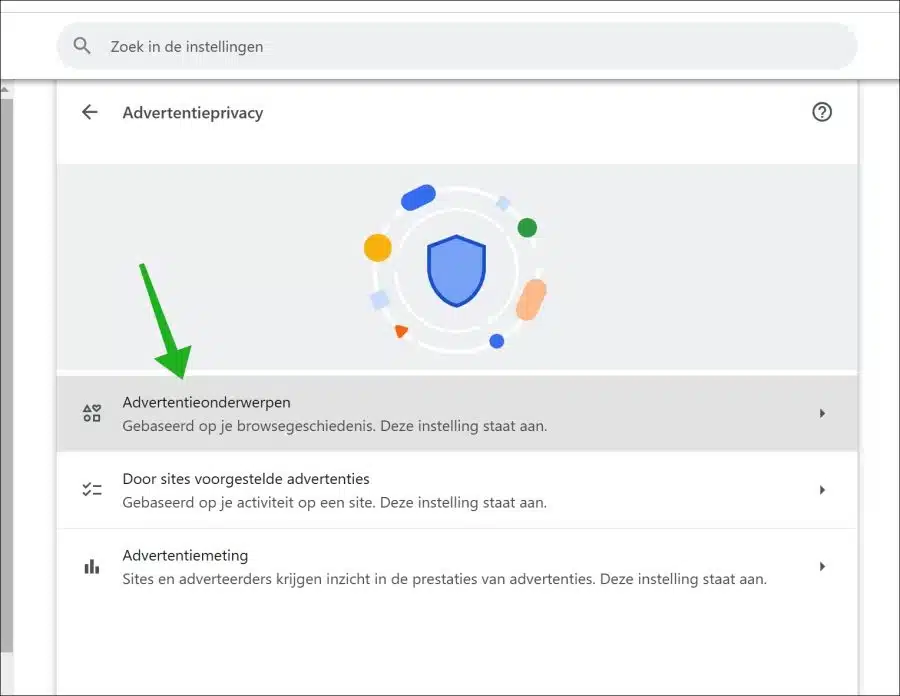 Advertentieonderwerpen in Google chrome