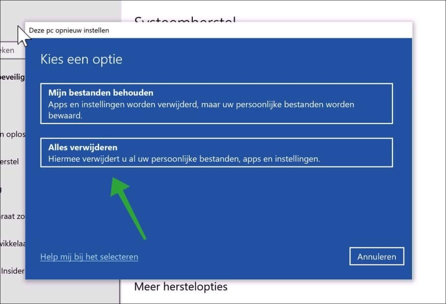 Alles verwijderen in Windows 10