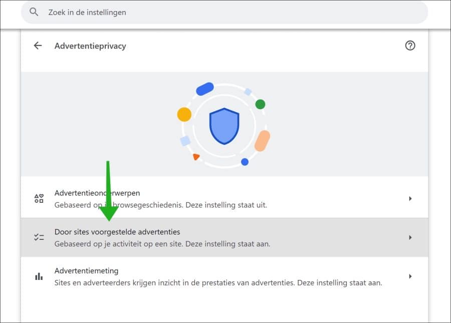 Door sites voorgestelde advertenties in Google Chrome