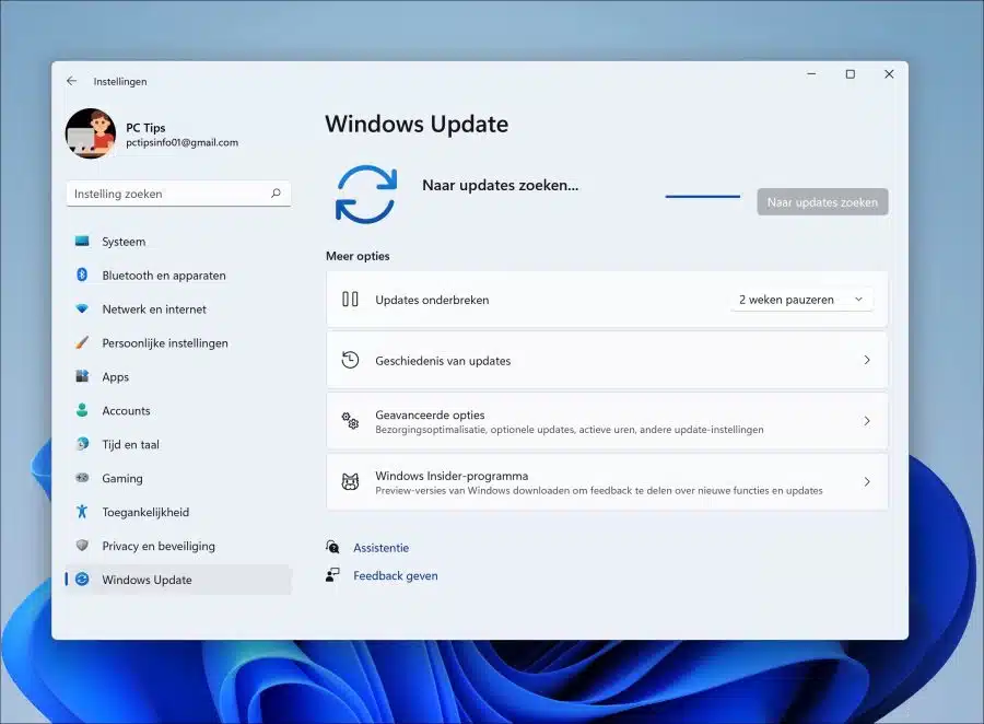Gebruik Windows update bij het downloaden en installeren van een update