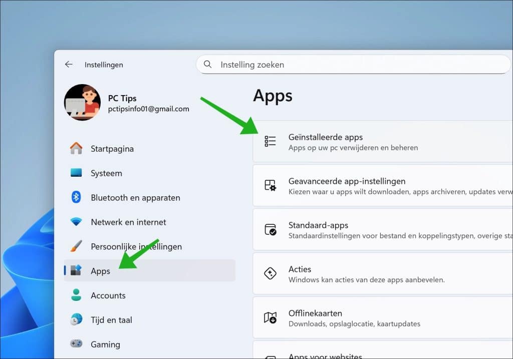 Geïnstalleerde apps