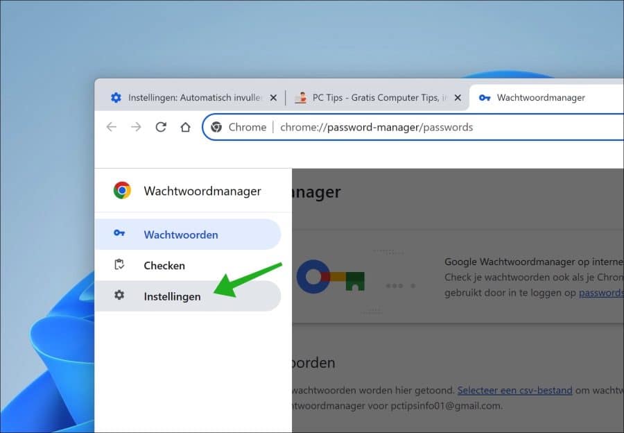 Google wachtwoordmanager instellingen