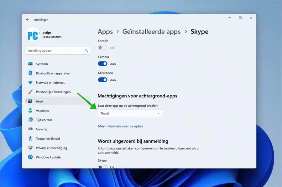 Laat deze app op de achtergrond draaien uitschakelen in Windows 11