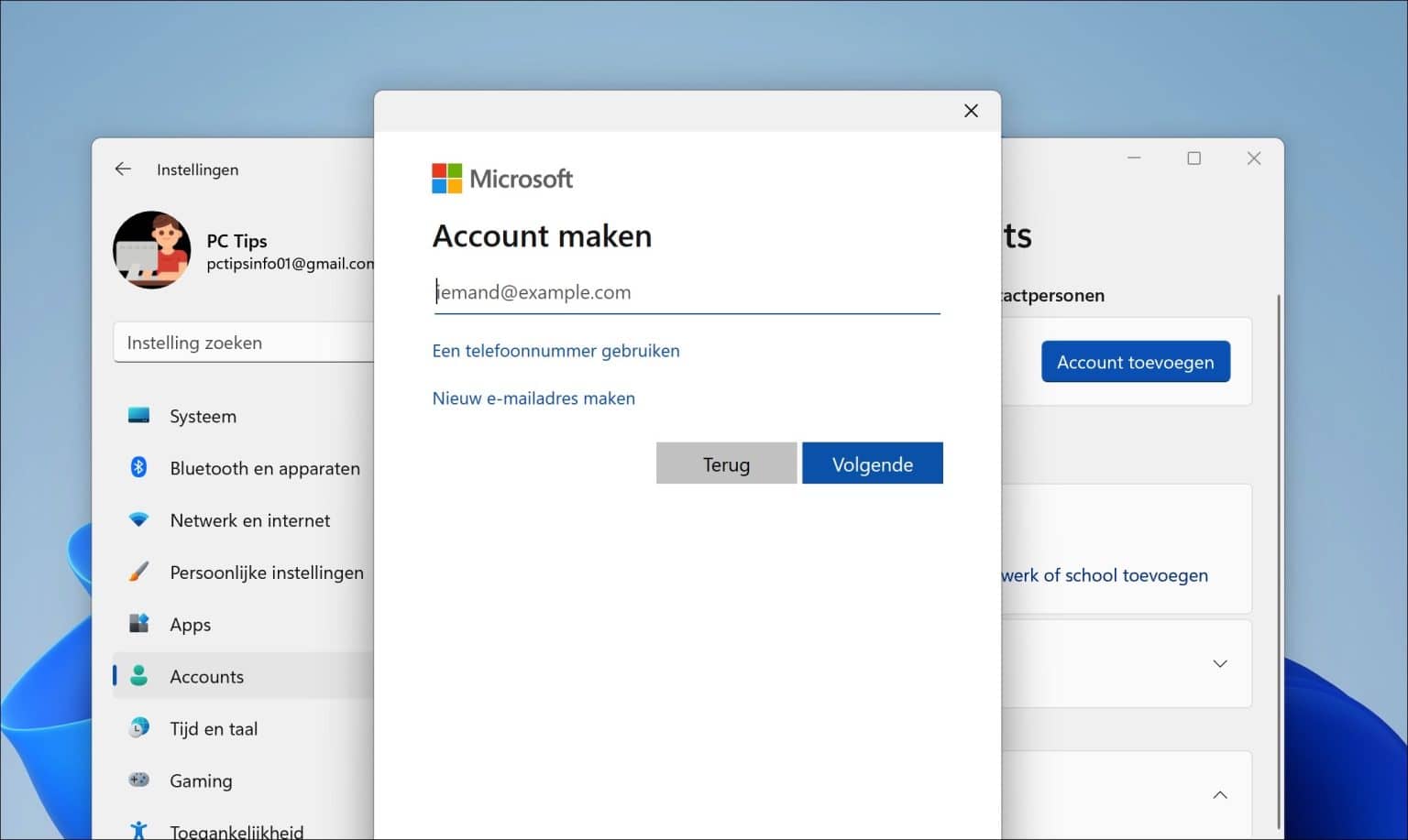 Microsoft account aanmaken via browser, instellingen of mobiel