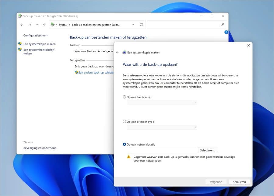 Maak een back-up voor het installeren van een update