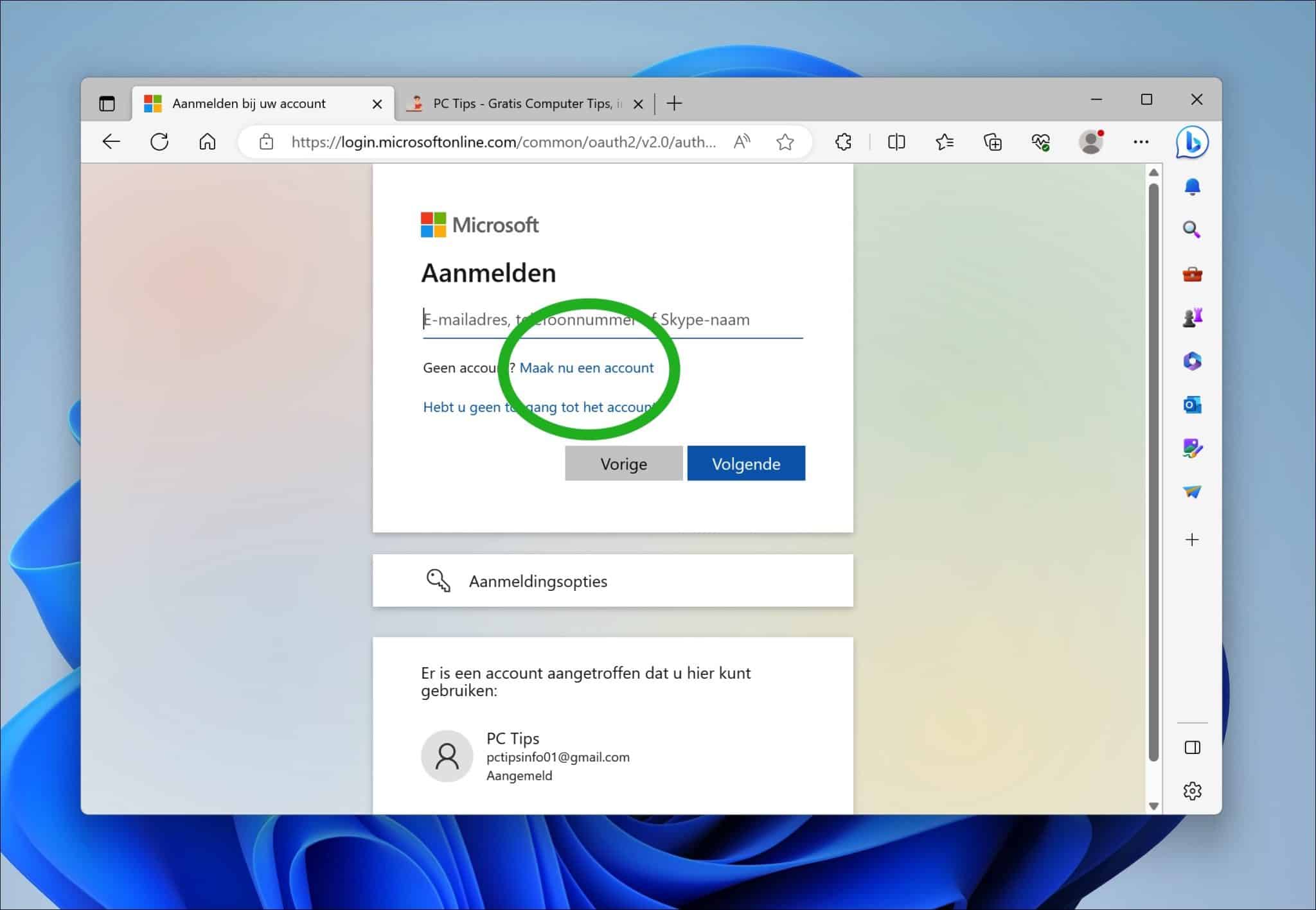 Microsoft account aanmaken via browser, instellingen of mobiel