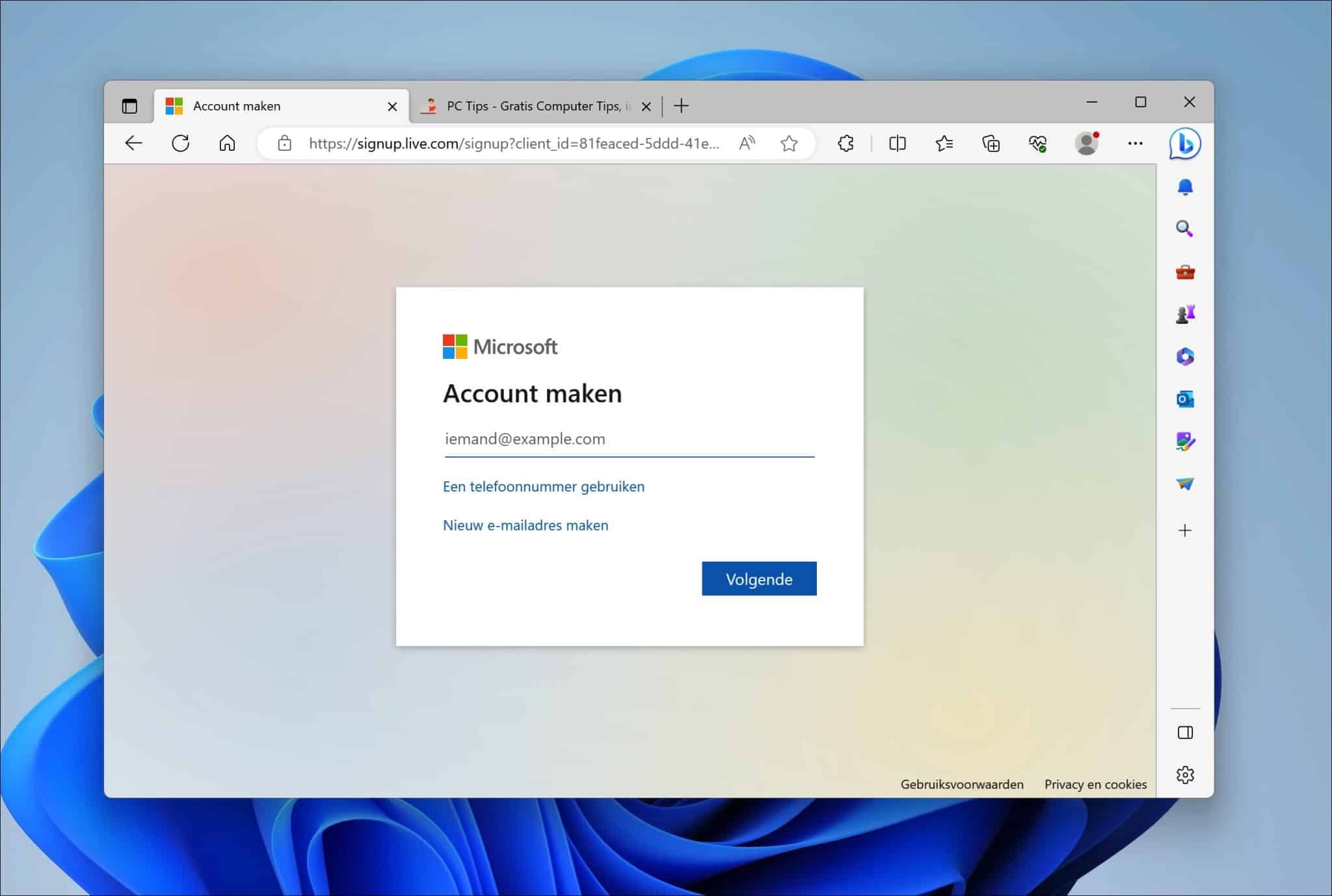 Microsoft account aanmaken via browser, instellingen of mobiel